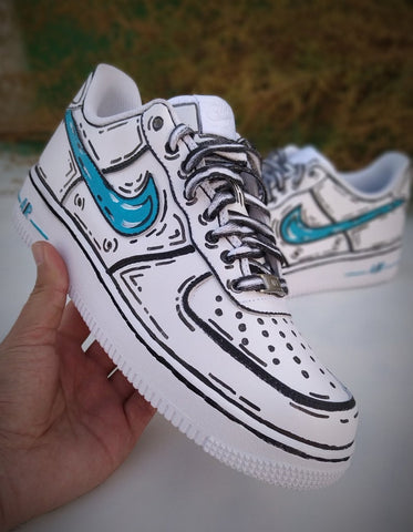 Nike Air Force 1 Sketch - Cyan Swoosh